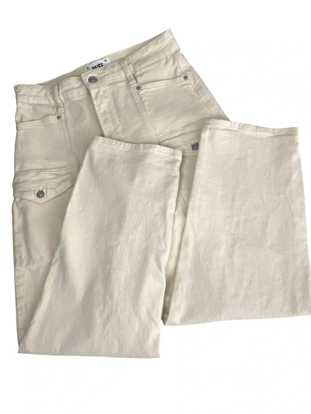Paige ALEXIS High Waist Ankle Barrel Cargo Jeans Blonde Sand Sz 28